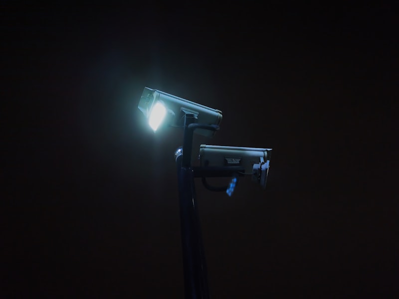 Floodlight security camera at night